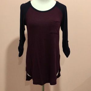 Be Cool Navy Wine Stripe Pocket Baseball Tee Sz S